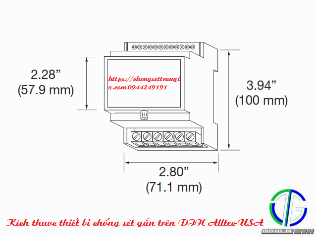 Kích Thước Cắt Lọc Sét Gắn DIN Alltec-Mỹ